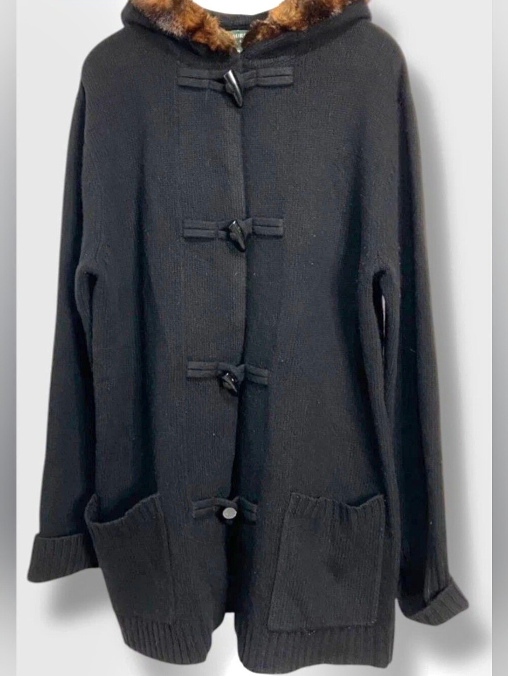 Vtg Lauren Ralph Lauren Wool Cashmere & Angora Rabbit Hooded Cardigan XL